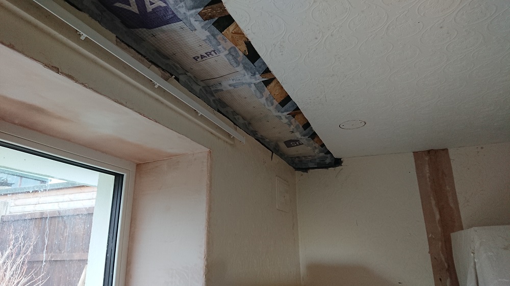 Eaves airtightness detail, AECB Retrofit Standard bungalow, Wrexham
