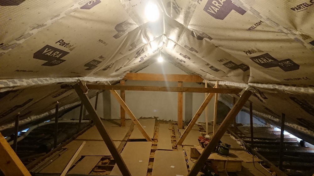 Roof air membrane, AECB Retrofit Standard bungalow, Wrexham